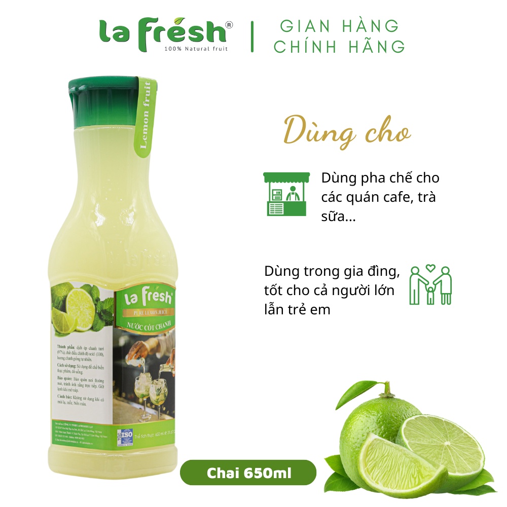 Nước cốt chanh vắt không đường Nguyên chất LAFRESH, chai 650ml