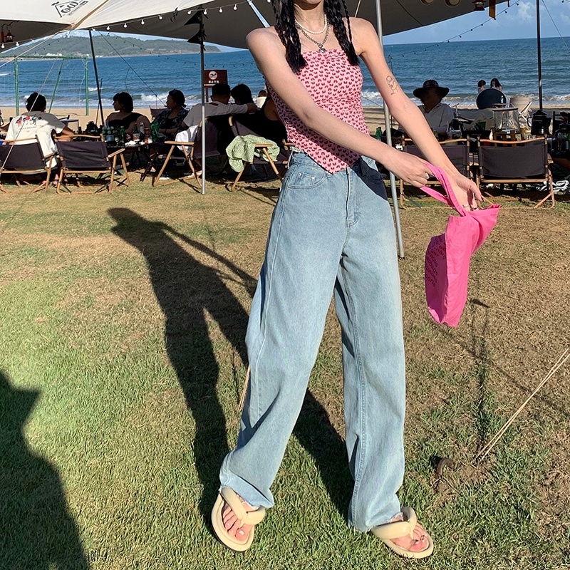Quần denim ống rộng thiết kế đơn giản cho nữ | BigBuy360 - bigbuy360.vn