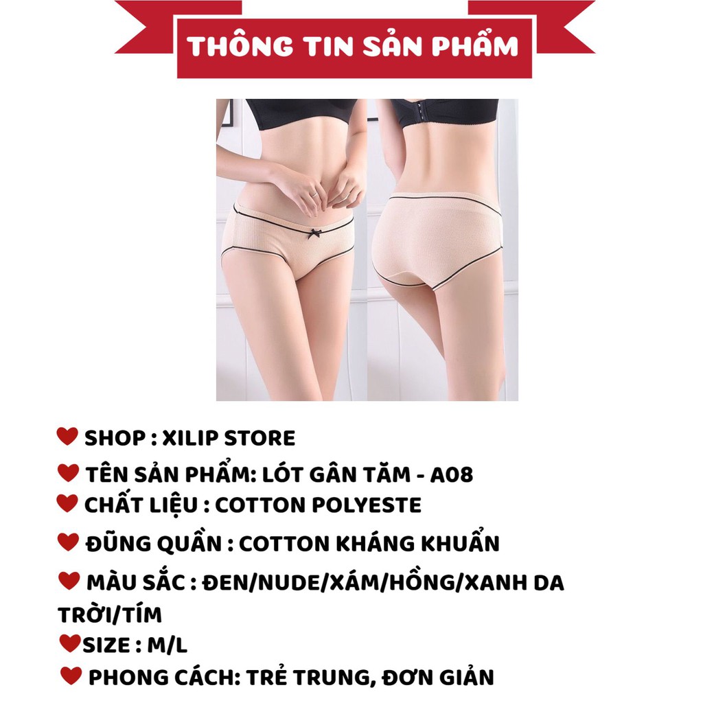 Quần Lót Nữ Cotton gân tăm kháng khuẩn thoáng mát phối viền đen đính nơ xinh mẫu A04