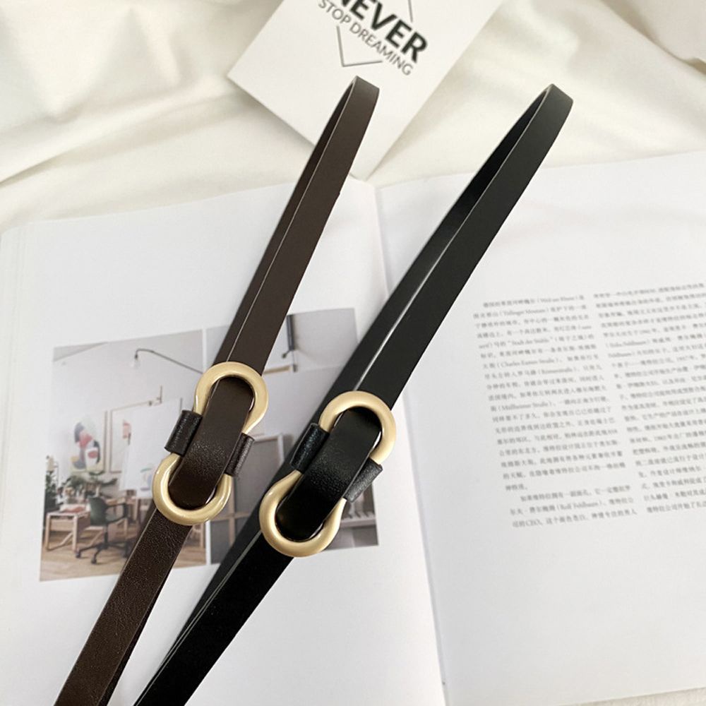 Dây thắt lưng da bản nhỏ khóa kim loại màu trơn thời trang Vintage đơn giản cho nữ