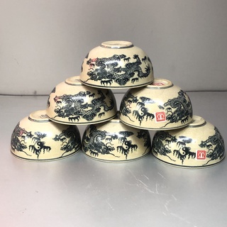 Combo 6 chiếc bát cúng cơm thờ men rạn vẽ rồng phượng mặt nguyệt tm121417