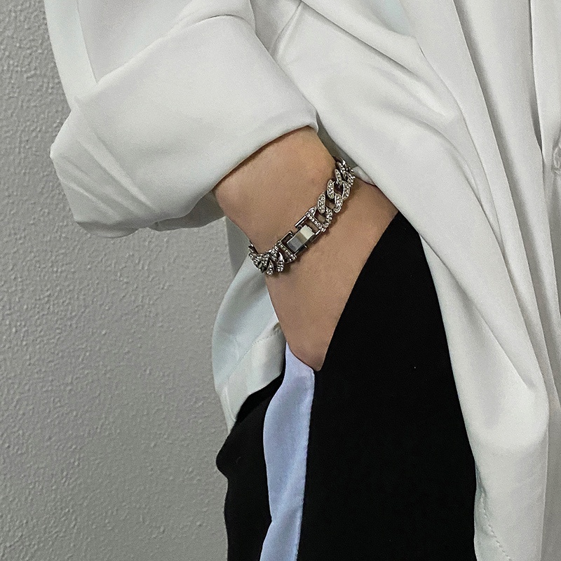 Vòng đeo tay 19a1448 đính đá toàn bộ phù hợp với phong cách thời trang hip hop cho nam và nữ