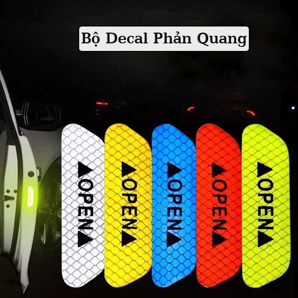 Bộ 4 Decal Phản Quang Cảnh Báo Mở Cửa Ô Tô Tiện Lợi - Có Băng Dính 3M Đi Kèm Theo Bộ