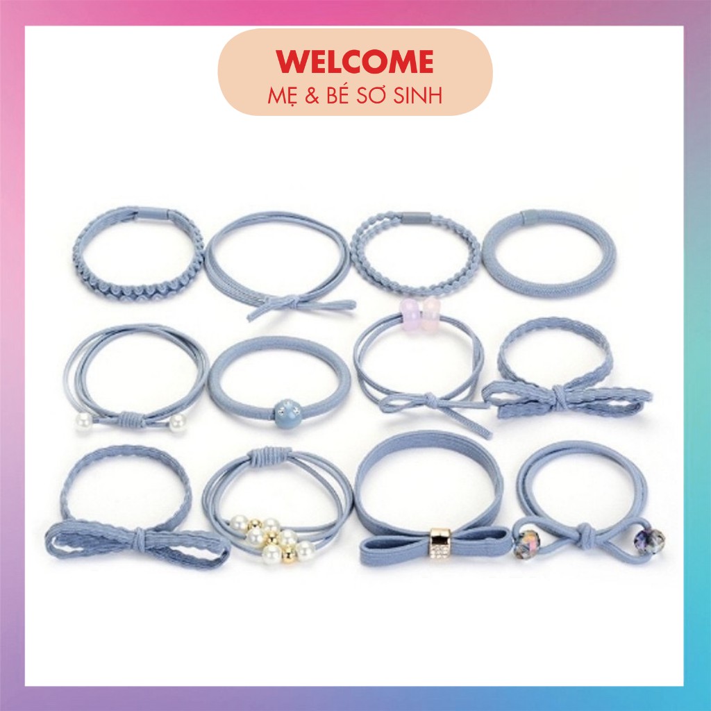 DÂY BUỘC TÓC ⚡️FREESHIP⚡️ Hộp 12 Chun Buộc Tóc Phong Cách Hàn