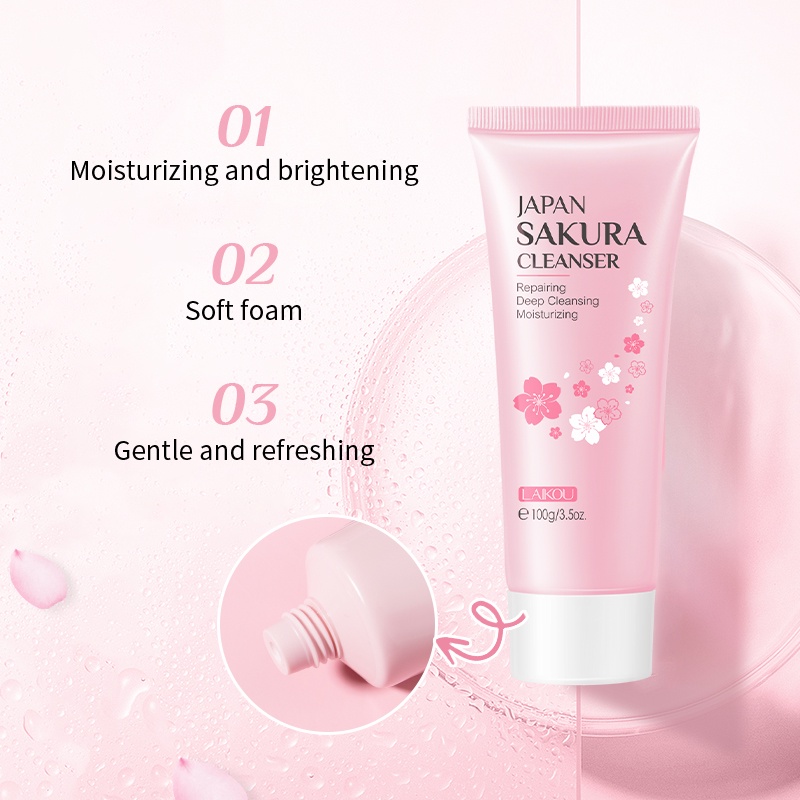 Sữa rửa mặt Laikou Japan Sakura làm sạch sâu loại bỏ mụn đầu đen bụi bẩn chăm sóc da mặt 100g