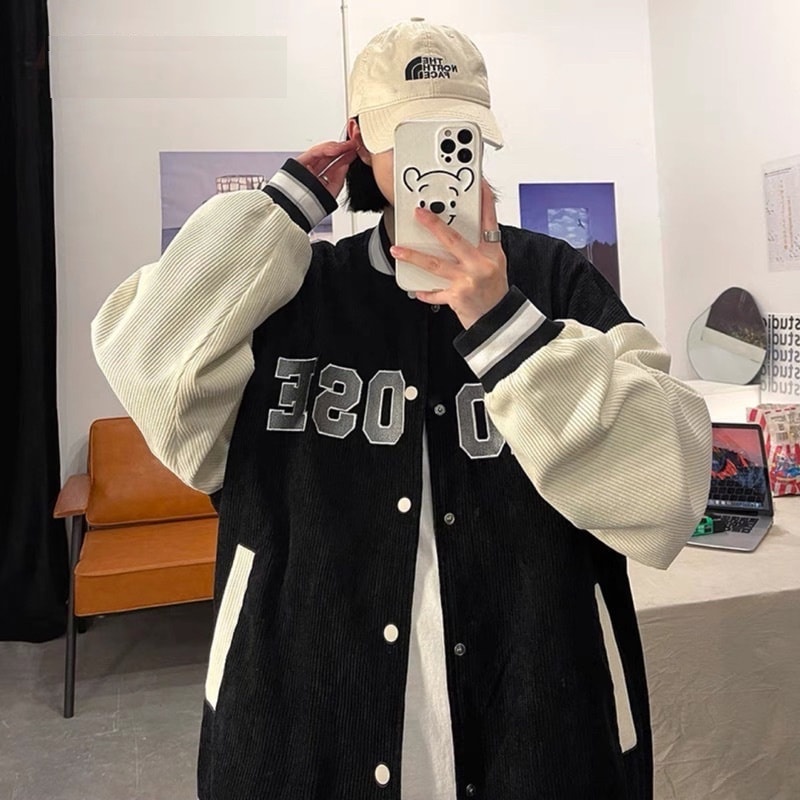 Áo Khoác Bomber Choose PEONYB Unisex [FREESHIP]  Jacket nhung form rộng tay bồng, khoát kẻ viền nam nữ Ulzzang