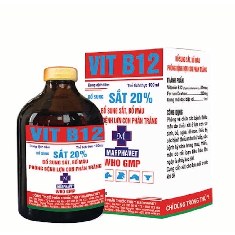 1 lọ VIT B12 bổ sung sắt cho chó mèo trâu bò lợn gà