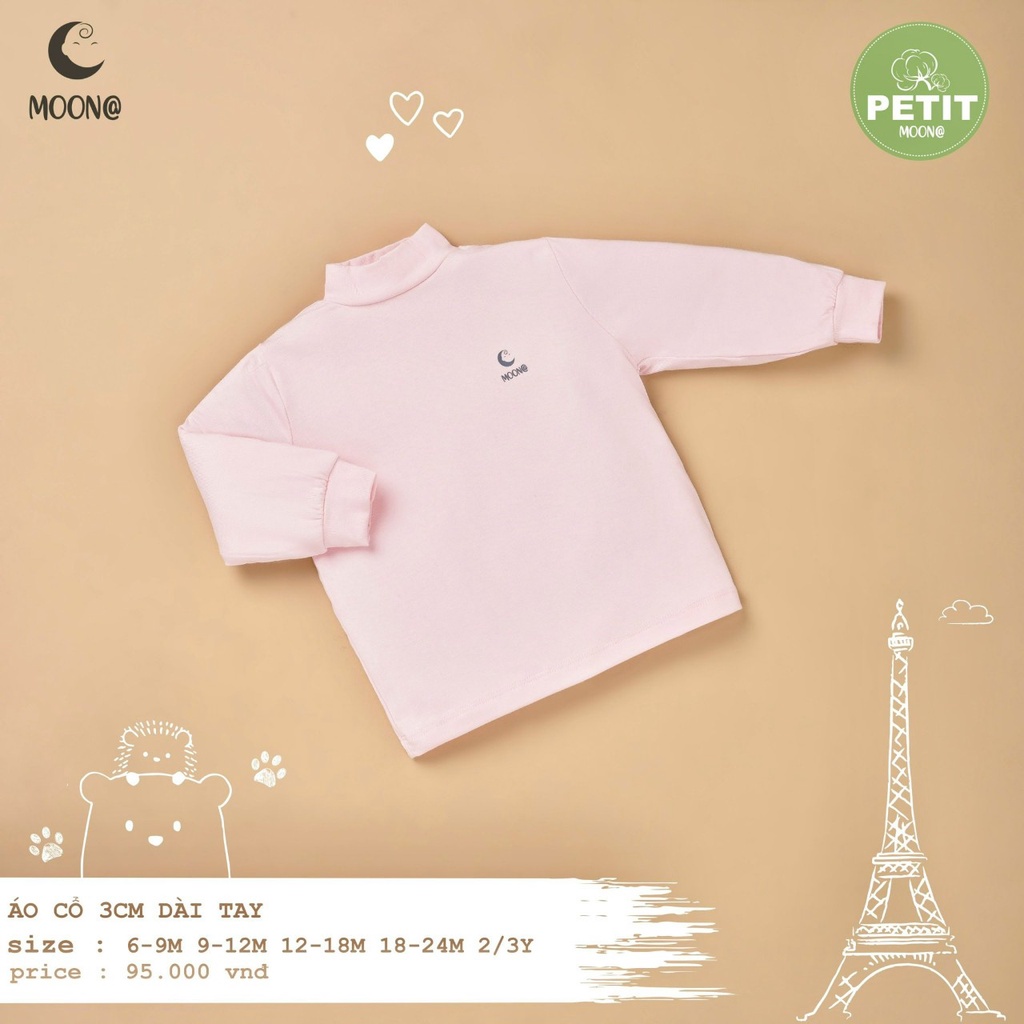 (9-36M) Áo cổ 3 phân cho bé dài tay trơn màu vải petit Moon M2025