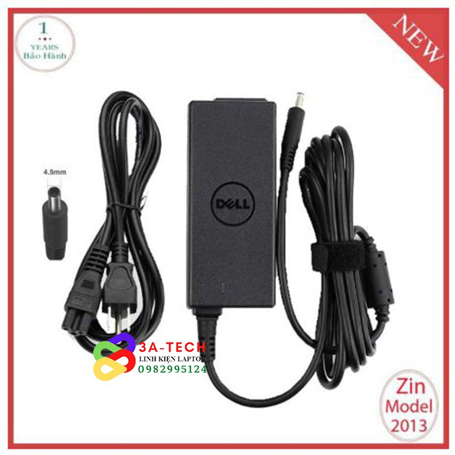 Sạc laptop Dell 19.5v-2,31a chân nhỏ zin, Sạc Dell 45w chân nhỏ ZIN có logo Dell in chìm trên thân sạc