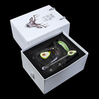 Cốc Thủy Tinh Trong Suốt Có Nắp Và Muỗng Chịu Nhiệt Thiết Kế Hình Trái Bơ Dễ Thương