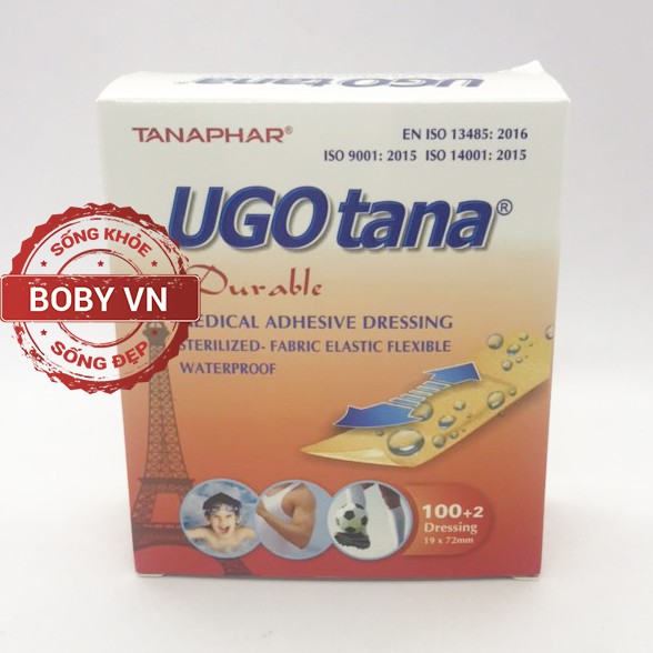 Băng dính cá nhân y tế UGO tana hộp 102 miếng - Đã tiệt trùng - Vải co giãn - Không thấm nước