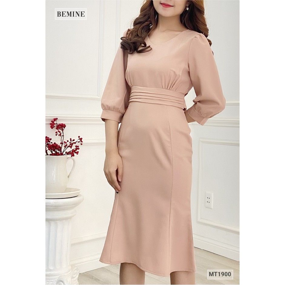 Đầm tay lỡ đuôi cá cột eo BEMINE MT1900NAU | BigBuy360 - bigbuy360.vn