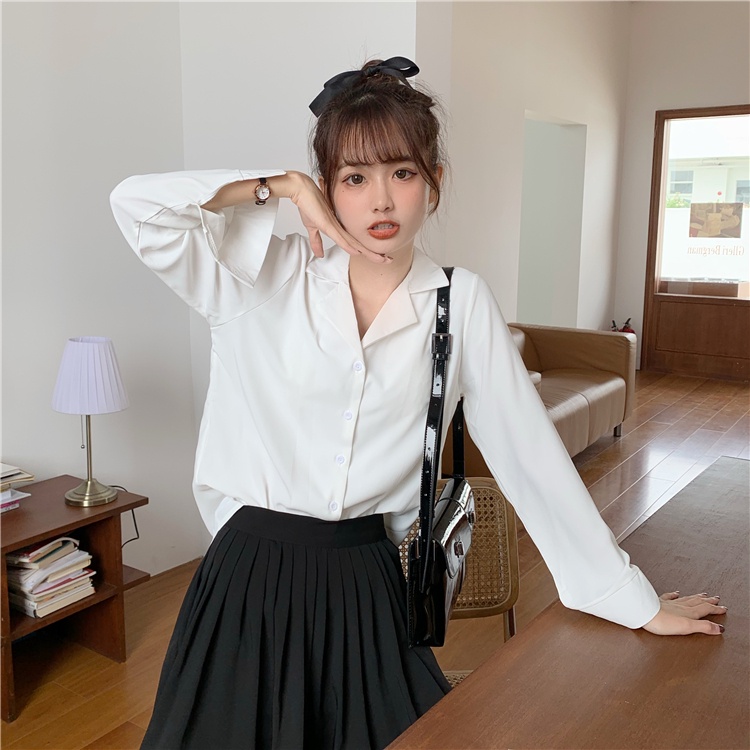 Áo sơ mi rộng cổ vest cổ ve nữ tay dài form hàn quốc trẻ trung năng động vải lụa mềm mịn mát ít nhăn- VURD02
