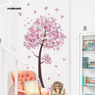 Nhãn dán tường họa tiết hình hoa bướm màu hồng dùng trang trí phòng khách