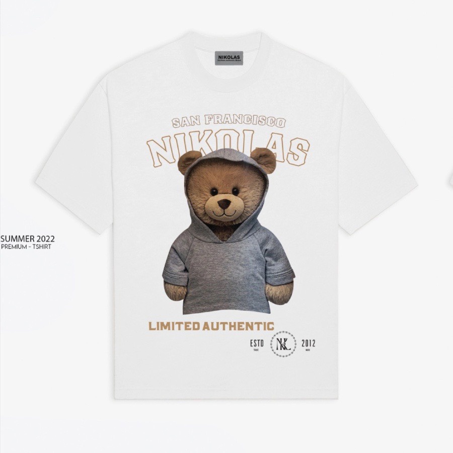 Áo thun gấu mật danh nikolass cho bé ,áo phông cotton trẻ em bé trai ,gái unisex , Kid_genZ