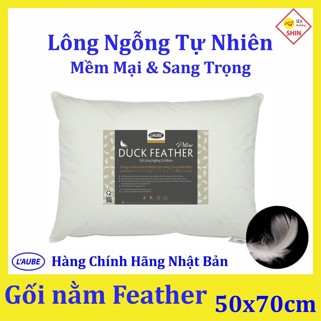 Gổi lông vũ tự nhiên cao cấp 50x70 feather lau'be home thương hiệu Nhật Bản