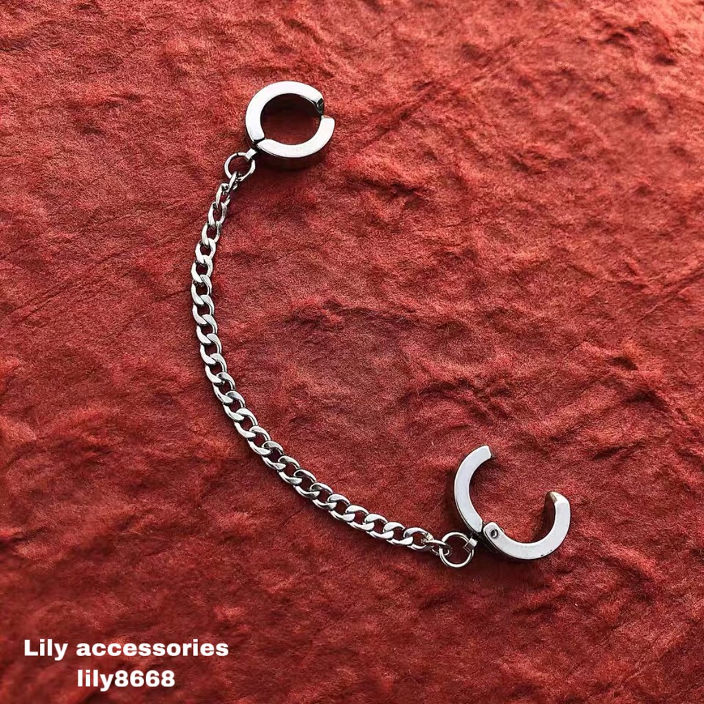 Chain Ear Cuff With Hoop Earring kẹp tai titan dây xích không cần xỏ lỗ nam nữ không gỉ không đen không dị ứng