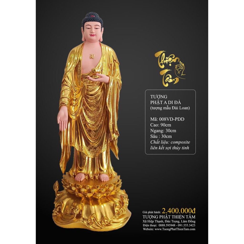 Tượng A Di Đà Phật cao 90cm – Đứng – Giác Vàng (Mẫu Đài Loan) 008VD-PDD