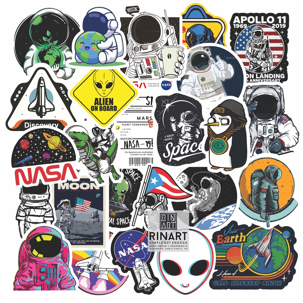 Bộ 200 sticker chủ đề NASA SPACE dùng để trang trí điện thoại di động/ván trượt/vali không để lại dấu keo