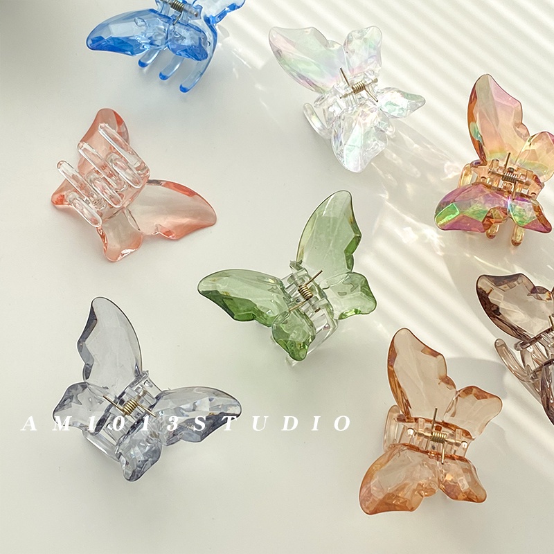 Kẹp Tóc Càng Cua Bằng Acrylic Hình Hoa / Bướm Màu Trơn Thanh Lịch Cho Nữ