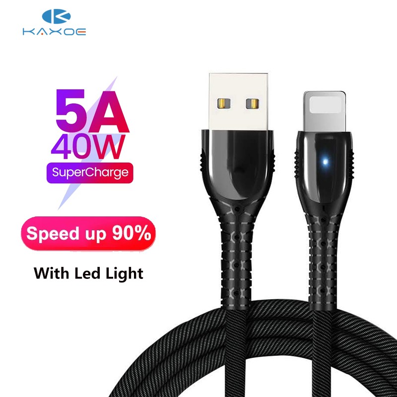 KAXOE 5A Fast Charger LED Light Micro USB / Type-C QC 3.0 Charging Cable for iP Phone Android phone