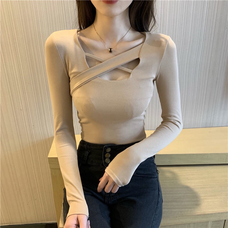 Jiashucheng Áo Thun Tay Dài Dáng Ôm Vừa Vặn Phong Cách Mới Cho Nữ @ @