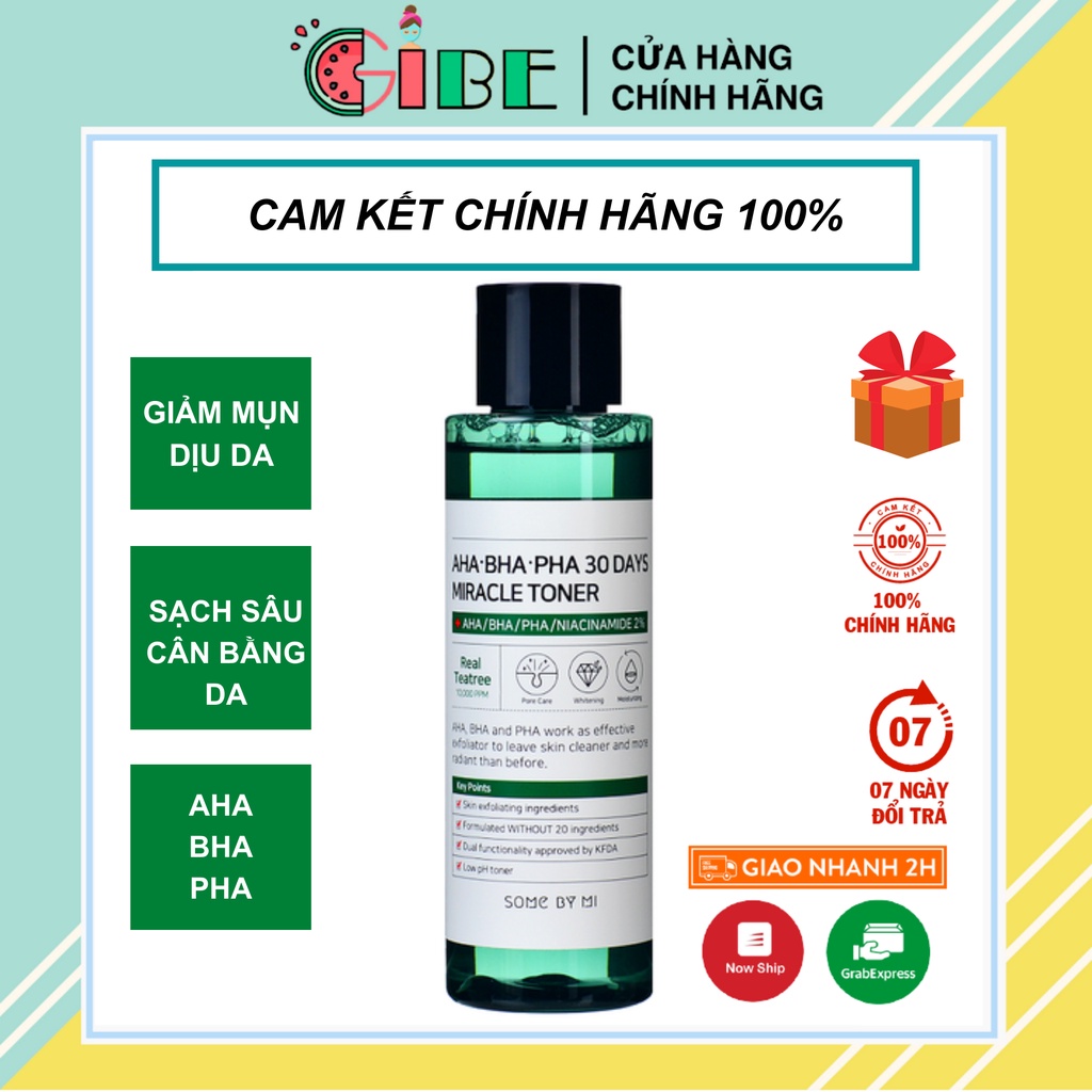 Nước hoa hồng giảm mụn, làm sạch, loại bỏ da chết Hàn Quốc Some By Mi AHA-BHA-PHA 30 Days Miracle Toner 150ml