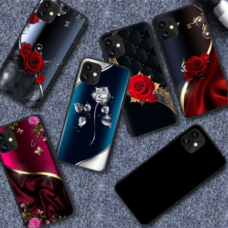 Ốp Điện Thoại TPU Silicon Mềm Màu Đen Hình Hoa Hồng/Vàng Hồng Cho iPhone 11 XR XS 5 5S 6 6S 7/8/se 2020 Plus se 2020