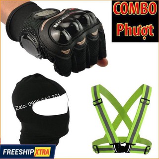 [Giá Bán Buôn]  COMBO ĐI PHƯỢT 8 ( GĂNG TAY PROBIKER HỞ NGÓN +KHĂN TRÙM ĐẦU NINJA + PHẢN QUANG THUN)