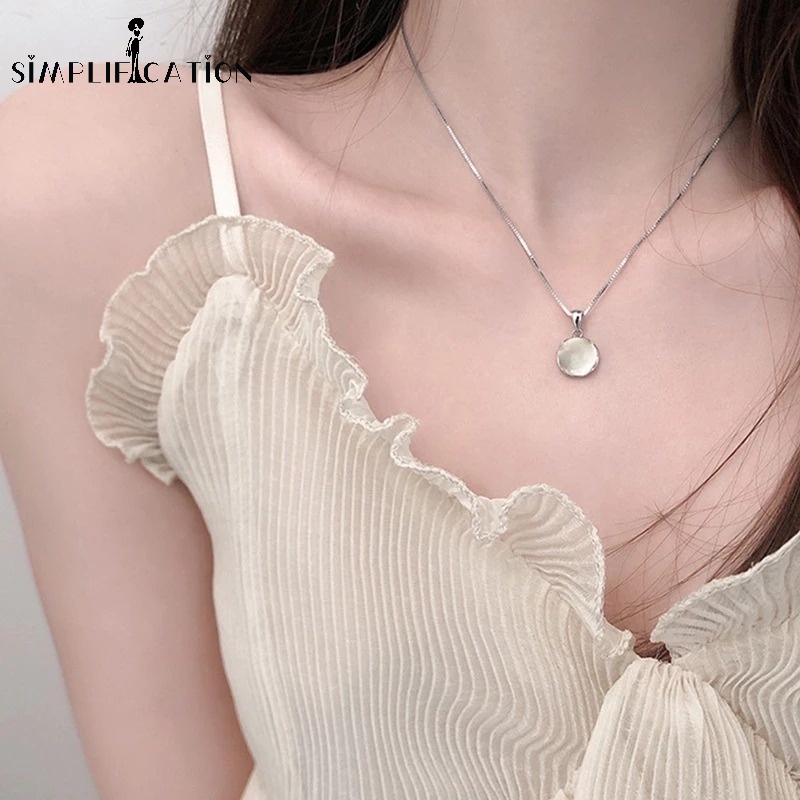 Vòng cổ Bạc Mặt Tròn Màu Sắc Đơn Giản Đính Đá Mặt Trăng Thời Trang