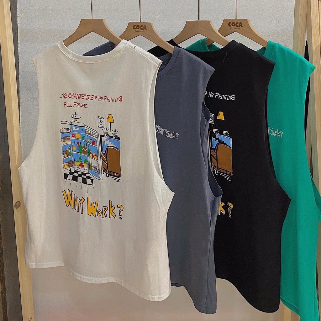 Áo Phông Tanktop Whywork Unisex - Thun ba lỗ dáng suông form rộng họa tiết cute, dễ thương, thiết kế thể thao, năng động