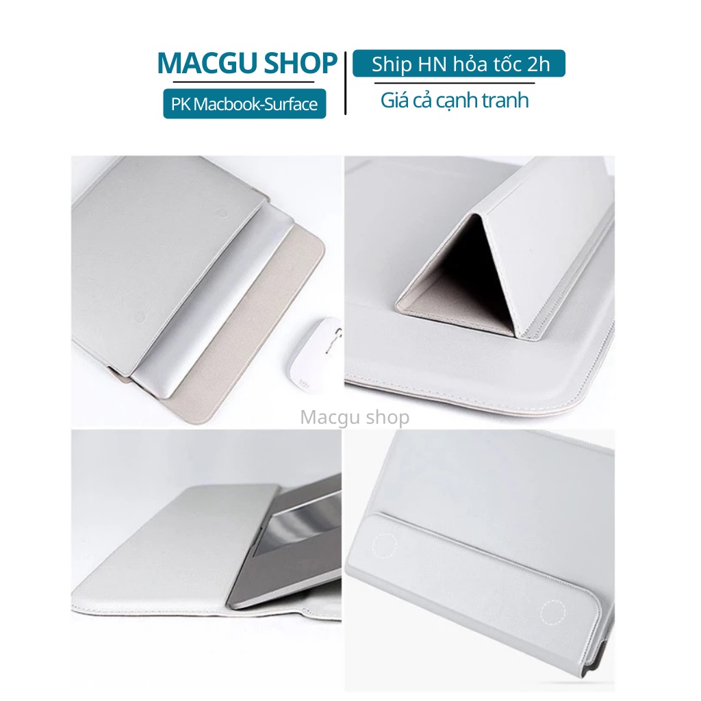 Bao da Macbook, Laptop kèm đế kê máy tiện lợi, thời trang. Túi da macbook chống nước, chống trầy xước