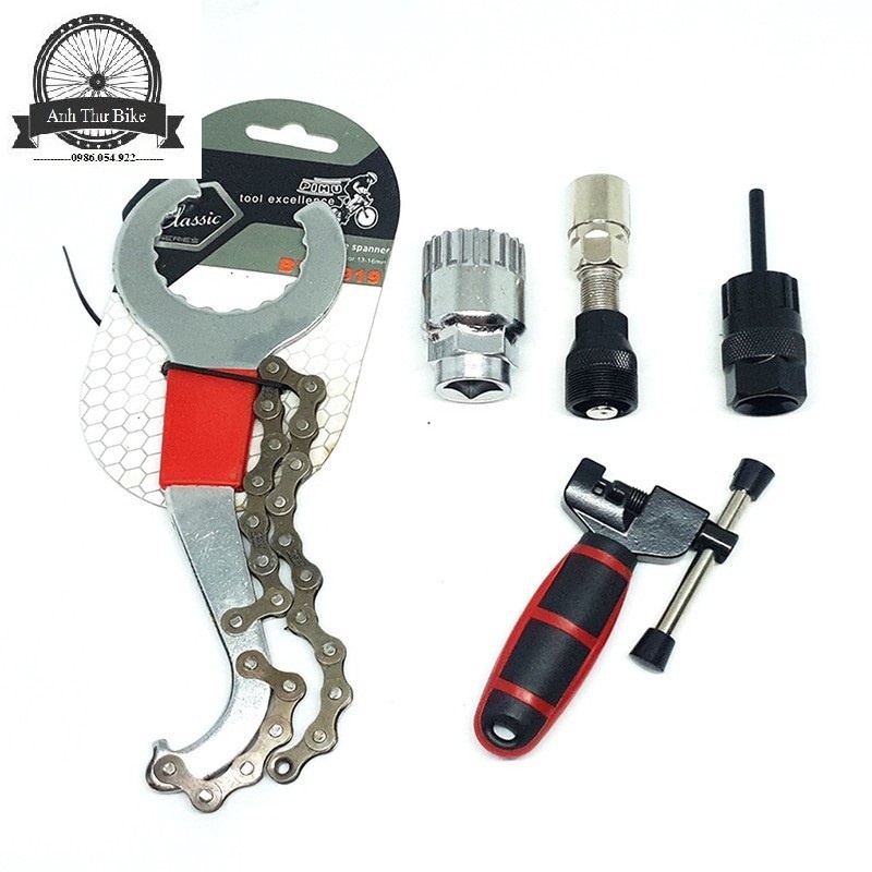 Combo SC5: Cắt xích. cảo líp thả. cảo trục giữa. cảo đùi dĩa. dụng cụ giữ líp 3in1
