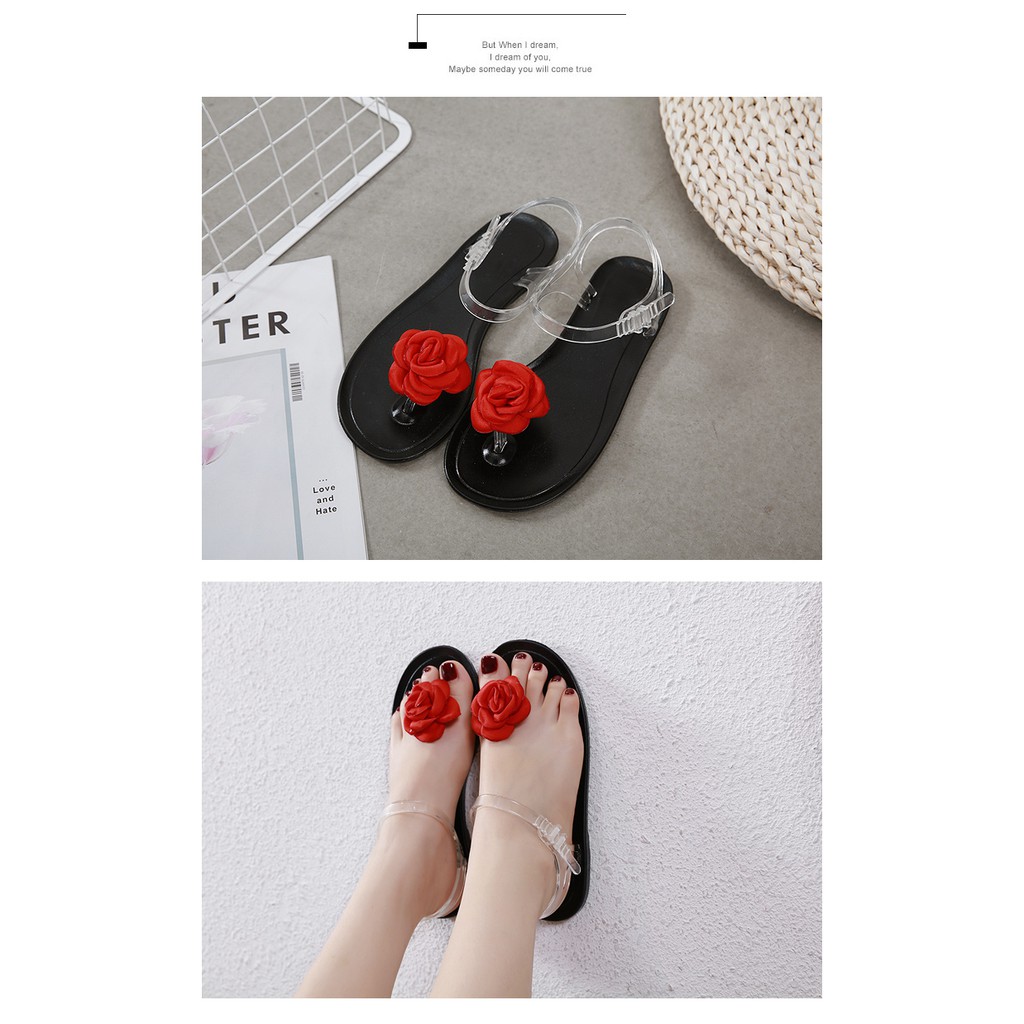 Xăng đan xỏ ngón đính hoa hồng phong cách bohemian cỡ 35-40