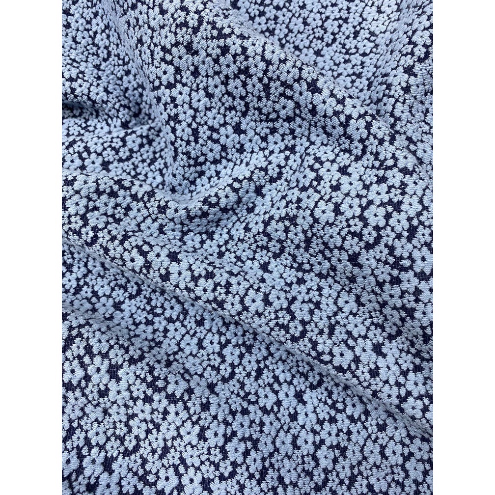 Vải cotton thun dày hoa mai xanh may đầm áo MS1219