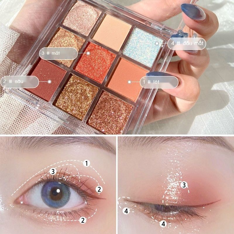 Bảng Phấn Mắt Nhũ Lì 9 Ô Vuông