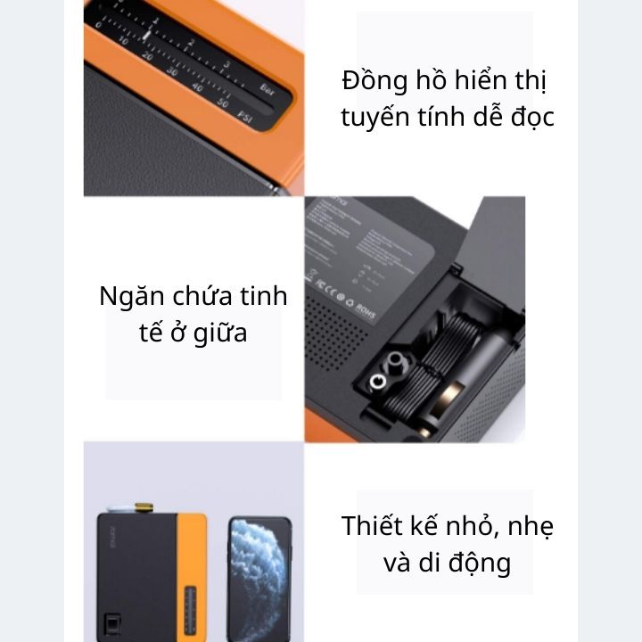 Máy bơm lốp xe ô tô đa năng cầm tay có đèn LED Midrive TP04