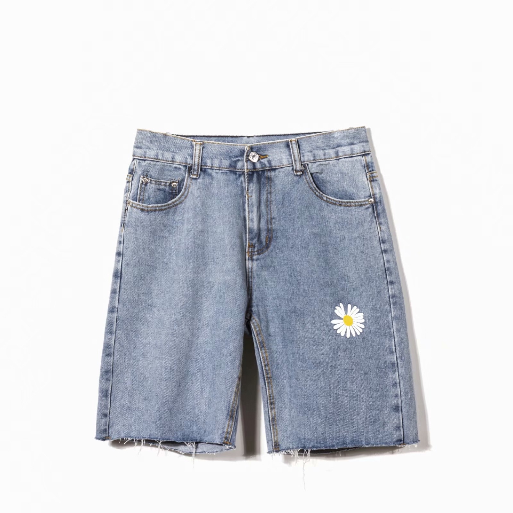 Quần short denim thêu hoa cúc trẻ trung cho nam