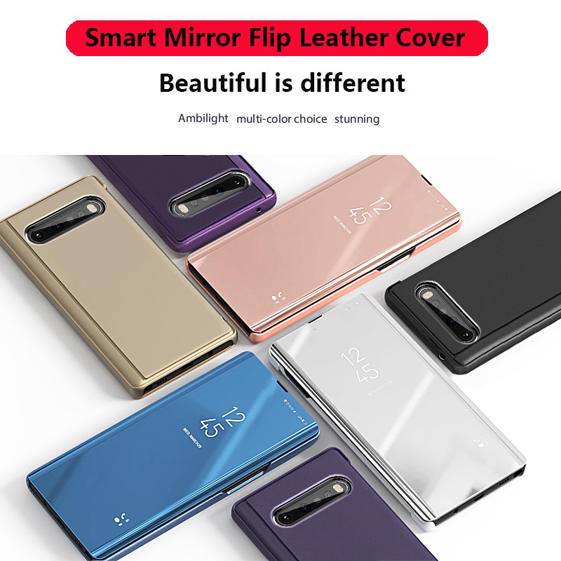 Bao da LG Ốp lưng điện thoại dạng gương LG V60 ThinQ 5G vỏ BẢO VỆ Clear Smart Mirror View Flip Leather Case Stand holder Hard Protection shell Cover