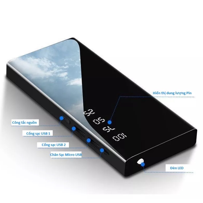 PIN 300000MAH + TẶNG CÁP SẠC NHANH - PIN DỰ PHÒNG MẶT GƯƠNG THIẾT KẾ SANG TRỌNG DUNG LƯỢNG LỚN