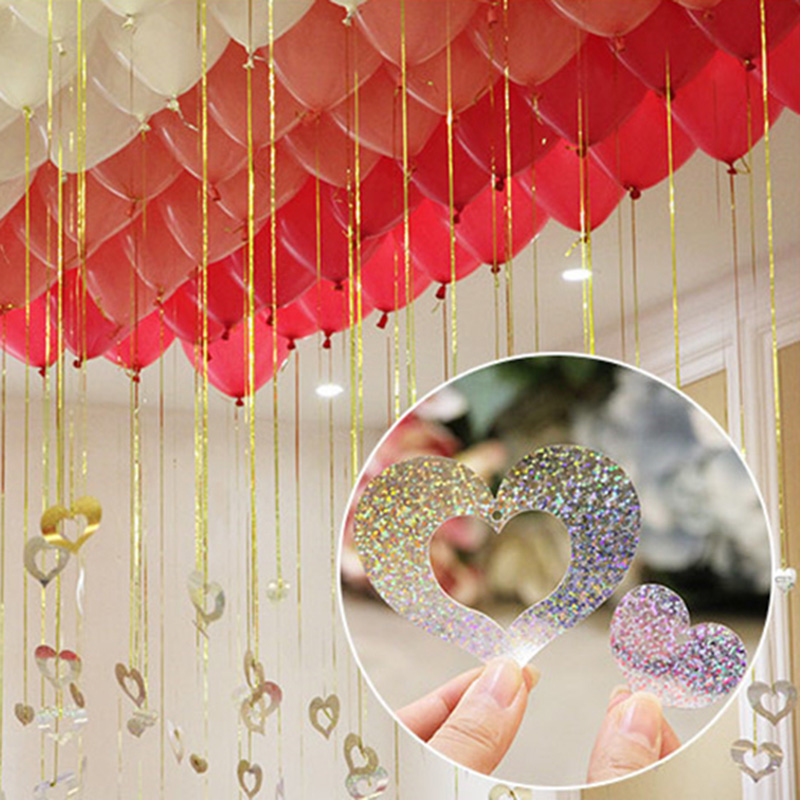 Set 100 Mặt Dây Ruy Băng Tua Rua Hình Trái Tim Trang Trí Tiệc Cưới
