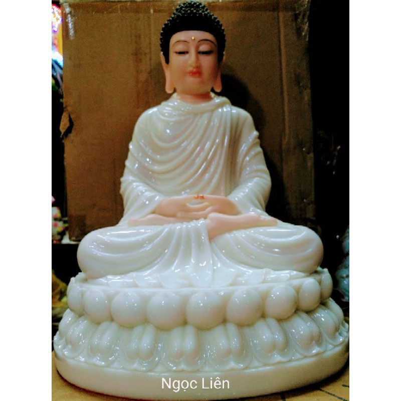 TƯỢNG THÍCH CA TĨNH TÂM ĐÁ TRẮNG NGỒI ĐÀI SEN