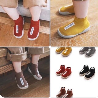 Giày vải len cổ chun cao cổ cho bé trai bé gái tập đi co dãn thoáng khí chống vấp đế mềm