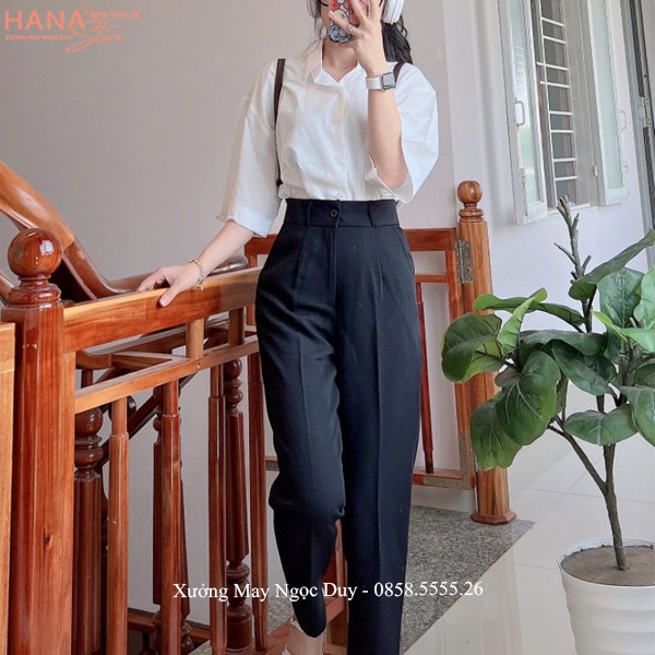 Quần tây học sinh nữ đi học lưng cao ống đứng màu Xanh Đen dáng quần baggy nữ cấp 3 2 đi học dài cạp cao vải co giãn nhẹ
