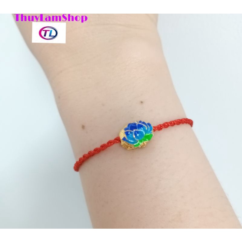 Vòng chỉ đỏ bông sen nepal xanh ngọc quyền năng bình an may mắn