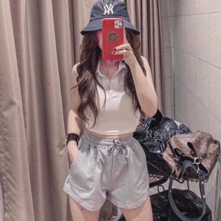 Áo croptop sát nách cổ bẻ xinh hot hit xinh bozip thun mịn *