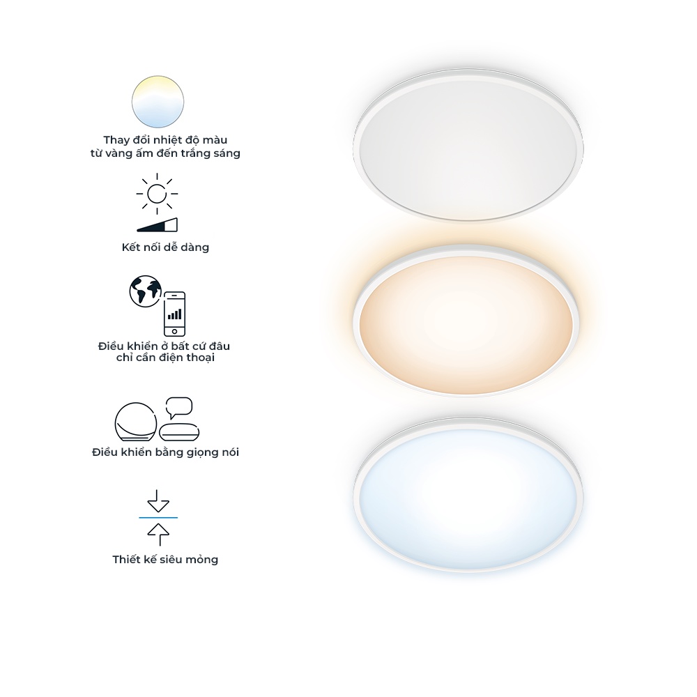 Đèn ốp trần Philips Super Slim Ceiling WiZ 16W White 2700k - 6500k (01 đèn)