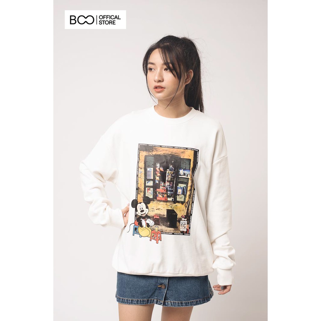 Áo Sweatshirt Nỉ Không Mũ Nam Nữ Unisex BOO Dáng Oversize In Hình Mickey Cao Cấp