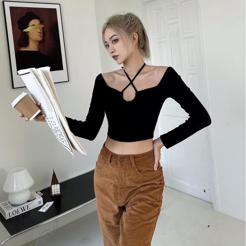 Áo Thun Kiểu Tay Dài Thắt Nơ Cổ Ulzzang A108