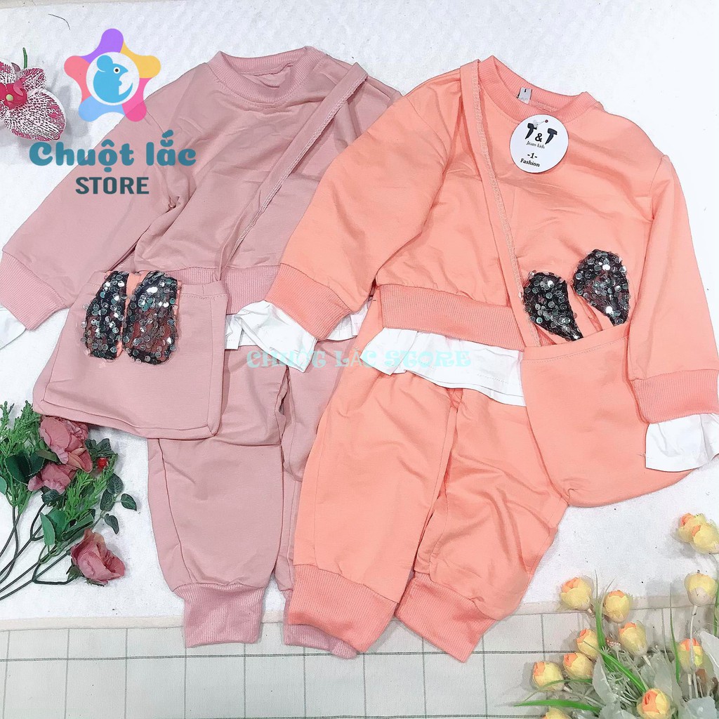 Sét Bộ Quần Áo Bé Gái Chuột Lắc Store Thun Cotton 4 Chiều Kèm Túi Đeo 10Kg Đến 22Kg